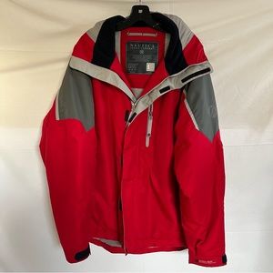 NAUTICA JEANS CO. Hooded Winter Jacket Full Zip Red Gray Size Large